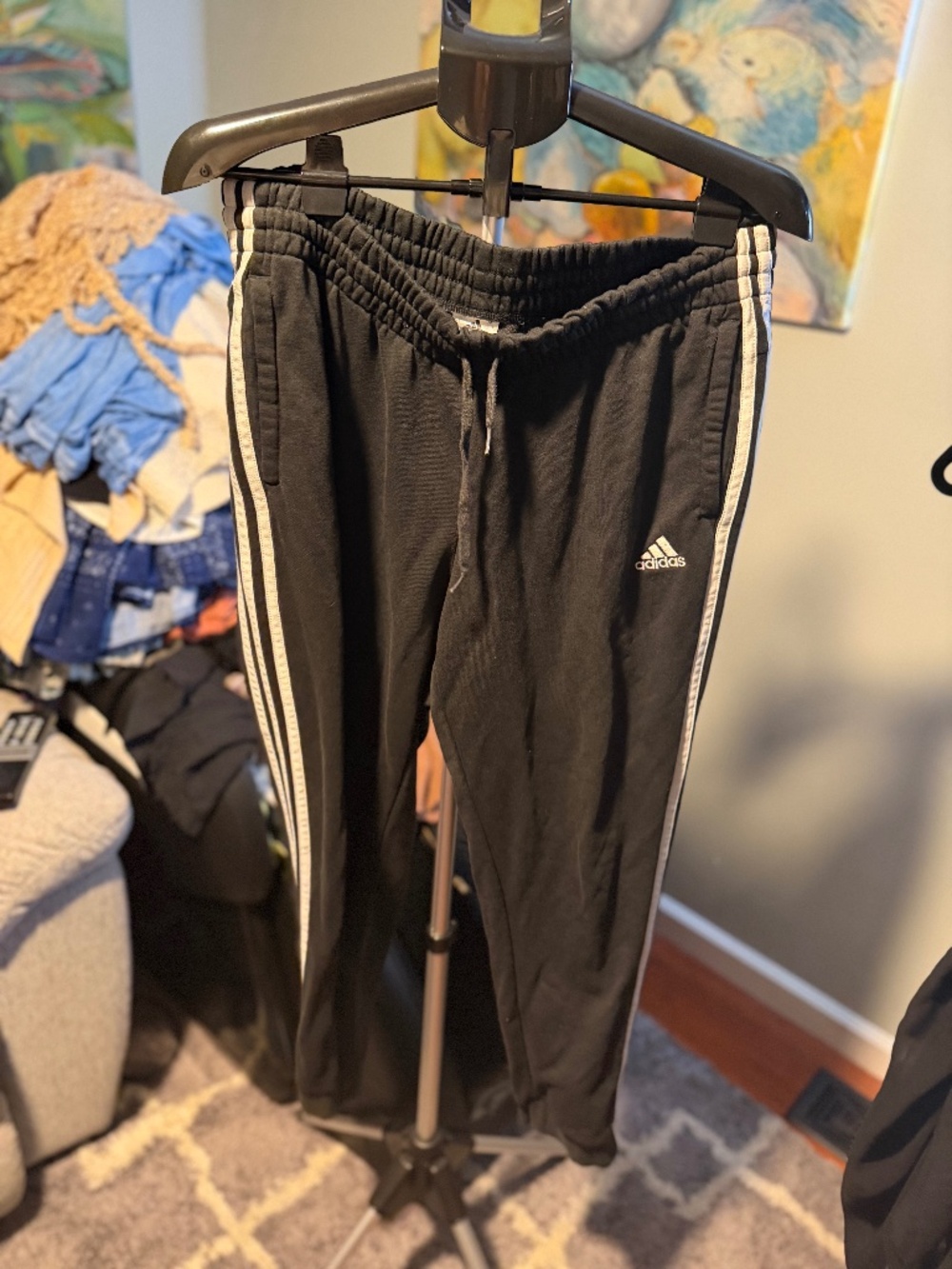 Adidas cropped jogger sweatpants black with white stripes 1x